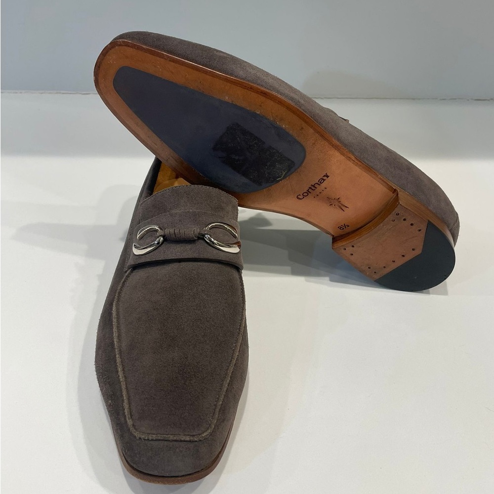 Men’s Corthay Cannes Grey/Brown suede loafer Shoes silver finis double C logo …